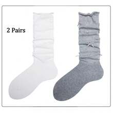 1/2 Paar graue Ballettsocken in Mittellänge, Schleifen-Slouch-Socken, weiße Kniestrümpfe mit umgeschlagener Kante, Schulanfang-Wadensocken für Damen - Verschiedenfarbig - Übersicht 17