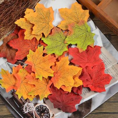 100 ชิ้น ใบเมเปิ้ลเทียม ใบไม้ปลอม สีผสมฤดูใบไม้ร่วง เหมาะสำหรับงานศิลปะ DIY ฮาโลวีน วันขอบคุณพระเจ้า คริสต์มาส ตกแต่งห้อง ตกแต่งบ้าน (7.98 ซม.)