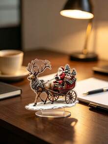 2D Flat Acrylic Santa Claus Reindeer Sleigh Desktop Sign, Vintage Christmas Tabletop Decor, Suitable For Coffee Table, Side Cabinet, Office, Fireplace, Christmas Home Gift (Non-3D) - A - View 4