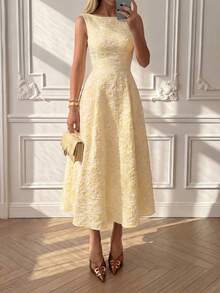Elegante abito casual per appuntamenti, vacanze, matrimoni, romantico estivo, abito per San Valentino, abito da invitata a matrimonio per donne, abito per compleanno, abito floreale giallo - Giallo - Visualizzare 5