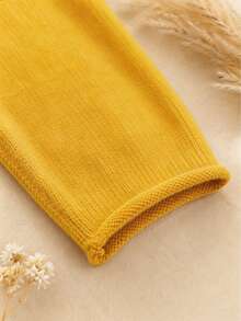 Women's Soft Green Round Neck Sweater, Vintage Fresh, Casual For Spring, Solid Color Lightweight Polyester Ribbed Long Sleeve Sweater For Spring/Autumn - Yellow - View 7