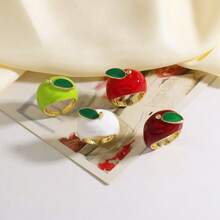 Cute Enamel Apple Adjustable Ring For Women Gold Plated Fruit Statement Open Ring Jewelry - Apple - View 3