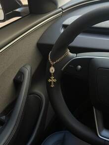 Vintage Rhinestone Virgin Mary Cross Car Hanging Ornament, Luxury Gold Chain Rearview Mirror Pendant, Unique Niche Car Interior Decor - A - View 1