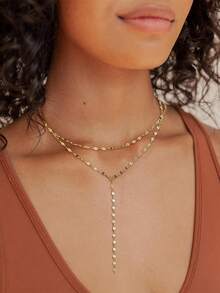 1pc Women's Exquisite Lip-Shaped Long Necklace, 14K Gold Plated Y-Shaped Choker Necklace, Minimalist Layered Jewelry, Gift For Women - Gold - View 5