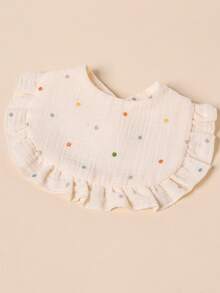 2pcs Baby Gauze Triangle Bibs, Colorful Polka Dot & Heart Print Ruffle Edge Drool Bibs, Soft Absorbent Anti-Spit-Up Bibs For Newborns - Multicolor - View 7