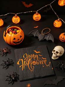16pcs Halloween Napkins, Printed With "Happy Halloween" Gold Foil Design, Suitable For Center Decoration, Disposable Napkins, Suitable For Halloween Dinner, Holiday Party, Theme Event And Birthday Party - Multicolor - View 8