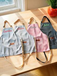 Customized Personalized Apron, Embroidered Apron With Customizable Name, Striped Apron With Pockets | Suitable For Cooking Parties | Birthday Gift - Multicolor - View 7