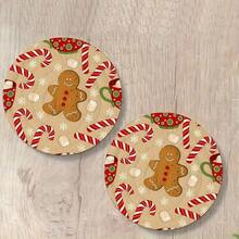 6pcs Christmas Themed Wooden Coaster Set, Classic Gingerbread Man Design Creates Holiday Atmosphere – Suitable For Restaurant, Living Room Or Tea Time Gathering – 10cm_3.9in, Tea Party Essential - Multicolor - View 9