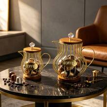 1pc Vintage Iron Coffee Capsule Storage Pot With Solid Wood Lid, Luxury Capsule Holder, Desktop Coffee Storage Decor - Multicolor - View 9