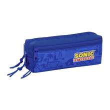 Sega Sonic T Le Pencil Case, Children's School Organizer 22x6x8.5 Cm, 3 Zippered Compartments, Elastic Back To Attach To Notebook Or Folder - Option 2 - View 2