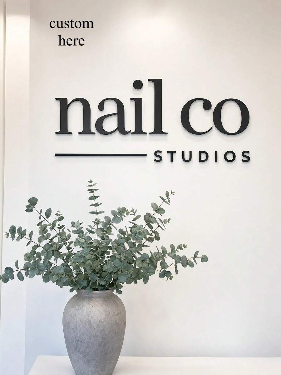 客製化壓克力雷雕沙龍招牌,適用商業工作室精品店,可自訂 Logo 與店名,睫毛美容沙龍展示裝飾,美甲與服飾店招牌,僅壓克力材質工作室招牌 - 彩色 - 查看 1