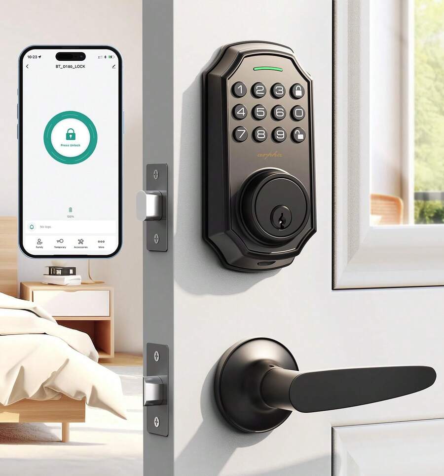 Keyless Entry Door Lock, Keypad Door Lock With 50 Codes, Smart Lock With Anti Peeping Password, Keypad Deadbolt One Touch Locking, Auto Lock, Easy To Install, Bronze