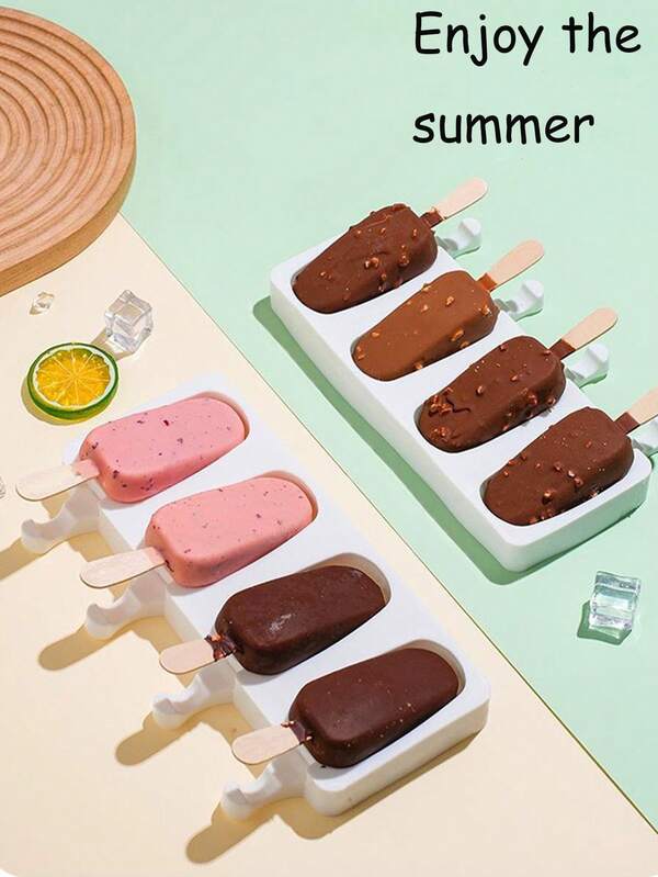 4-Cavity 3D Oval Ice Cream Mold, Reusable, Heat-Resistant, Oven, Dishwasher, Microwave And Refrigerator , Ice Cube Mold, Suitable For Pudding, Cake, Soap, Candle And Bread, Multi-Functional Non-Stick Baking And DIY Mold, Perfect For Creative Dessert Making, Silicone Baking Mold, Homemade Delicious Dishes, Embossed Pattern, Easy Release