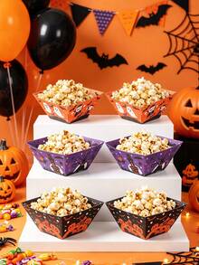 6pcs Halloween Paper Popcorn Boxes, Cute Ghost Pumpkin Snack Trays, Baby Shower Decor, Halloween Party Decorations, Halloween Decor, Trick Or Treat, Halloween Birthday Table Decor, Party Favors, Halloween Gifts - Multicolor - View 1