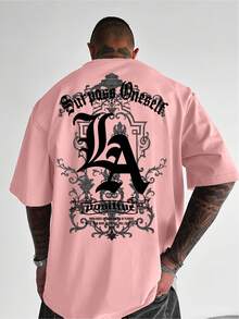 Men's Casual Short Sleeves T Shirt,The Large Size Is Printed On The Back LA Letter Pattern - 100% Polyester Fiber,Breathable And Elastic,Loose Fit Is - 白色 - 查看 7