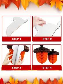 5pcs/1pc Autumn Acorn Honeycomb Paper Decorations, Autumn Thanksgiving And Halloween Decor, Suitable For Party Ceiling Decoration, Thanksgiving Props, Indoor Holiday Background Wall And Brown Orange Paper Lantern Decoration - Multicolor - View 11