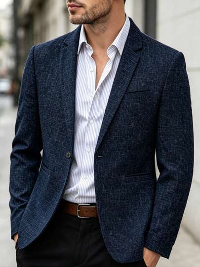 Men's Classic Minimalist Business Suit Jacket, Daily Commute, Casual Entertainment Versatile Plaid Blazer Top