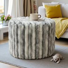 Mixed Color Striped Solid Color Round Cushion Seat Cover, Artificial Rabbit Fur Footstool Bean Bag, Can Be Used For Storage, Home Life - 1PC - View 2