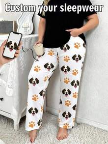 1Pc Plus Size Custom Dog Photo Pajama Personalised Pet Paw Women Nightwear Sleepwear Pants Personalised Gift For Wife - White - View 1