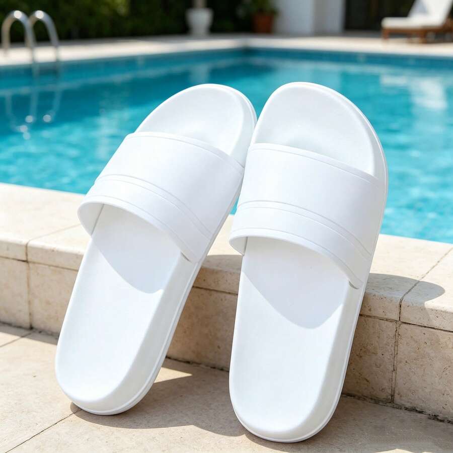 Men's Women's Home Slippers Bathroom Slip-On Slides Outdoor Casual Slides Couple Style - White - View 1