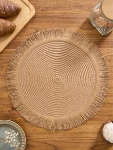 1/4/6/12pcs Bohemian Style Paper Round Placemats, Natural Tassel, Non-Slip, Suitable For Holiday Party, Birthday Party, Wedding Dinner Home Kitchen Table Decor - Coffee Brown - View 8