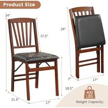 Folding Dining Chairs Set Of Two, Solid Wood Foldable Kitchen Chairs With Padded Seat, Heavy Duty Space Saving Furniture For Apartment Small Space, Vintage Natural Wood Grain - Walnut-x Back - View 5
