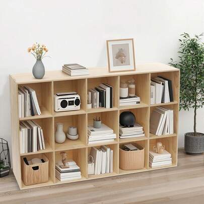 15-Cube Storage Shelf Bookcase Floor 3-Tier Storage Cabinet Display Cabinet With 15 Compartments