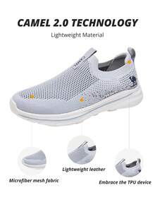 CAMEL CROWN Men's Outdoor Non-Slip Casual Spring Breathable Mesh Slip-On Walking Shoes - Light Grey - View 7