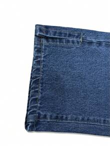 Women's High-Waist Elegant Washed Denim Jeans, Split Hem Straight Leg Pants, Casual Minimalist Outfit For Outing And Commuting Fall - Royal Blue - View 6