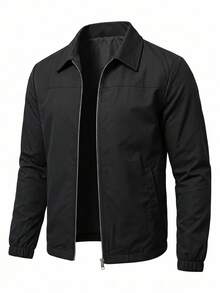 Men's Spring/Autumn Fashion Casual Jacket, Minimalist Versatile Lapel Collar Outerwear - Black - View 5
