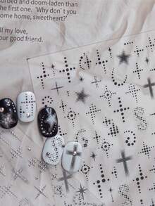 1pc 3D Polka Dot Five-Pointed Star Nail Art Sticker, Matrix Diffused Star Cross, Black White Silver, Self-Adhesive Nail Decoration DIY Sticker Nail Stickers - Black - View 2