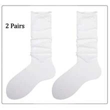 1/2 Paar graue Ballettsocken in Mittellänge, Schleifen-Slouch-Socken, weiße Kniestrümpfe mit umgeschlagener Kante, Schulanfang-Wadensocken für Damen - Verschiedenfarbig - Übersicht 24