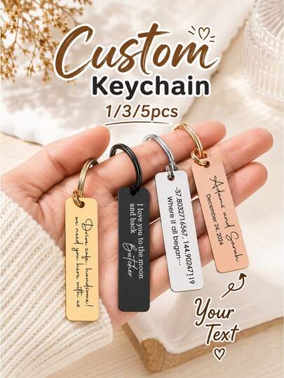 1/3/5pcs Personalized Engraved Metal Keychain, Custom Name Keyring, Meaningful Gift For Him & Her, Heartfelt Keepsake, Unique Memorial Gift