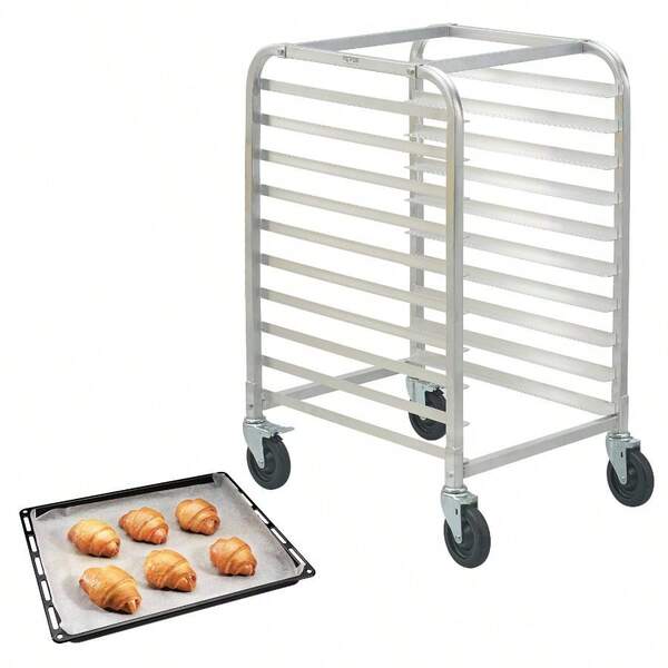 Rack à pain, étagères de boulangerie commerciale à 10 niveaux avec roues à frein, chariot de rangement en aluminium pour demi-plaques et plaques pleines, rack de vitesse pour cuisine et maison, équipement de cuisson du pain, 26"L x 20,3"l x 39"H