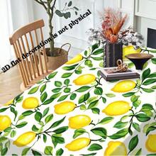 1pc Lemon Floral Tablecloth - Polyester Table Cover, Bright Yellow Lemon With Green Leaf Pattern, Easy Clean Kitchen Dining Room Decor, For Party, Picnic, Home - Lemon Tree Inspired Design, Vibrant Style, Durable Fabric, Event Cloth, Party Tableware - Multicolor - View 1