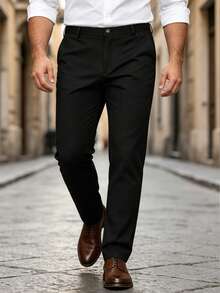 Officeau Men's Black Straight Leg Suit Pants, For Formal Business/Office, Gift For Father/Husband - Black - View 3