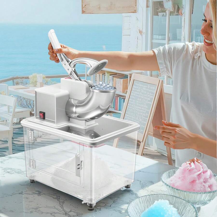 Trituradora de hielo comercial de 300 kg/h, máquina eléctrica para granizados de 350 W con 4 cuchillas, máquina de hielo raspado de acero inoxidable de 1400 RPM con depósito de hielo triturado de 41 litros, para restaurantes familiares y bares, color blanco. - Blanco - Ver 1