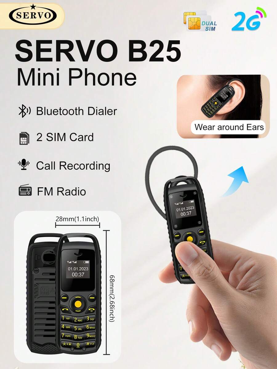 SERVO B25 Mini Phone, Dual SIM Standby, Bluetooth Dialing, Music Sync, Blacklist, 0.66-Inch Screen, Suitable For Sports, Button-Style Backup Small Phone - Red - View 1