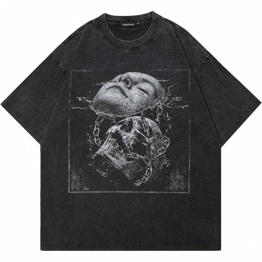 T-Shirt Streetwear Aesthetic Graphic Eyes Relaxed Tee Shirt Men Unisex - 45 Washed Black - View 1