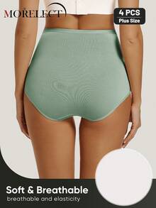 Morelect 4pcs Women's Plus Size High Waist Triangle Panties, Jacquard Pattern, Slim Fit, Comfortable, Breathable - Multicolor - View 4