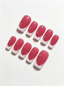 10pcs Handmade Reusable Full Coverage Press-On Nails - Square Short Medium Long French Tip Pink And White Glossy Nails For Women, Commute And Casual Wear, Minimalist Elegant Design, Nail Stickers, Professional Manicure, High Quality Stickers Cute Classic French Manicure Suitable For Women And Girls Daily And Party Wear Full Coverage Fake Nails Press On Nails, Comes With Nail Tool Kit, Perfect Gift For Women And Girls - Multicolor - View 3