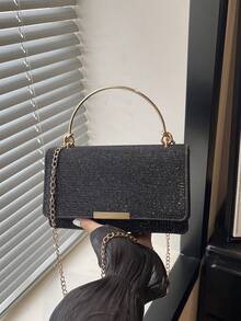 1件女款時尚通勤純色單肩包，便攜多功能奢華斜挎包，適合約會、通勤、聚會、工作 - 黑色 - 查看 12