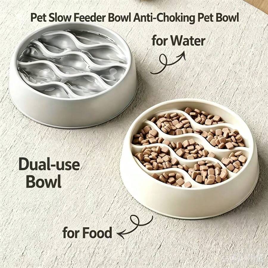 Mangkuk Makan Lambat 2-in-1 untuk Hewan Peliharaan, Mangkuk Makan dan Minum Anti Tersedak Bergelombang untuk Anjing dan Kucing Ukuran Kecil dan Sedang - Satu ukuran cocok untuk semua. - View 1