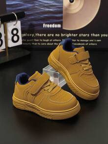 1 Pair Kids' Skate Shoes With Color Block Design, Breathable Shoe Opening, Wide Fit, Hook And Loop Closure, Casual Commuter Children's Shoes - Yellow - View 4