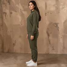 2-PIECE CASUAL SET FOR LADIES, HOODIE AND PANTS - Army Green - View 2