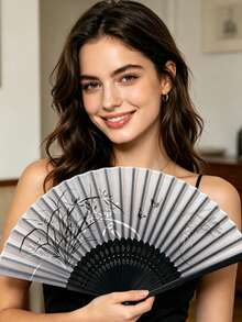 1pc Elegant Vintage Bamboo Folding Hand Fan, Portable For Outdoor Use, Suitable For Wedding, Party, Birthday, Music Festival, Makeup, Cosplay - Multicolor - View 2