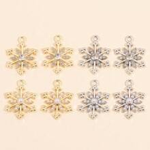 10Pcs Snowflake Series Pearl & Rhinestone Alloy Snowflake Pendants, Suitable For DIY Jewelry Making, Necklace Bracelet Earring Accessories, Christmas Holiday Decoration Gifts - Multicolor - View 3