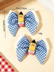 2/6pcs Plaid Print Double Layer Bow Hair Clips, Cute Cartoon School Style Hair Accessories, Suitable For School And After School Wear, Gift Choice For Back To School And Graduation Season - Multicolor - View 6