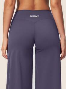 TimeOff 女款 1 件裝 素色收腹寬腿中筒運動長褲 - 紫色 - 查看 8