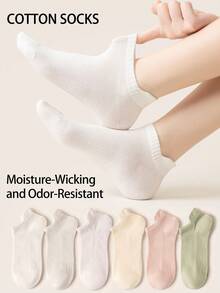5/6/20/30 Pairs Women's Mesh Breathable Cotton Socks, Moisture-Wicking Anti-Odor Thin Ribbed Low-Cut Invisible Socks, Casual Everyday Socks - Multicolor - View 1